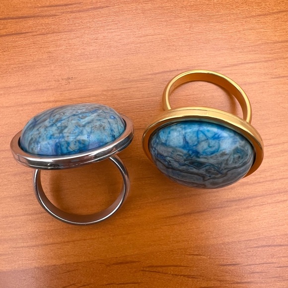 Blue Orchid Stone Statement Rings - Oversized Boho Chic Trendy Rings - Picture 3 of 15